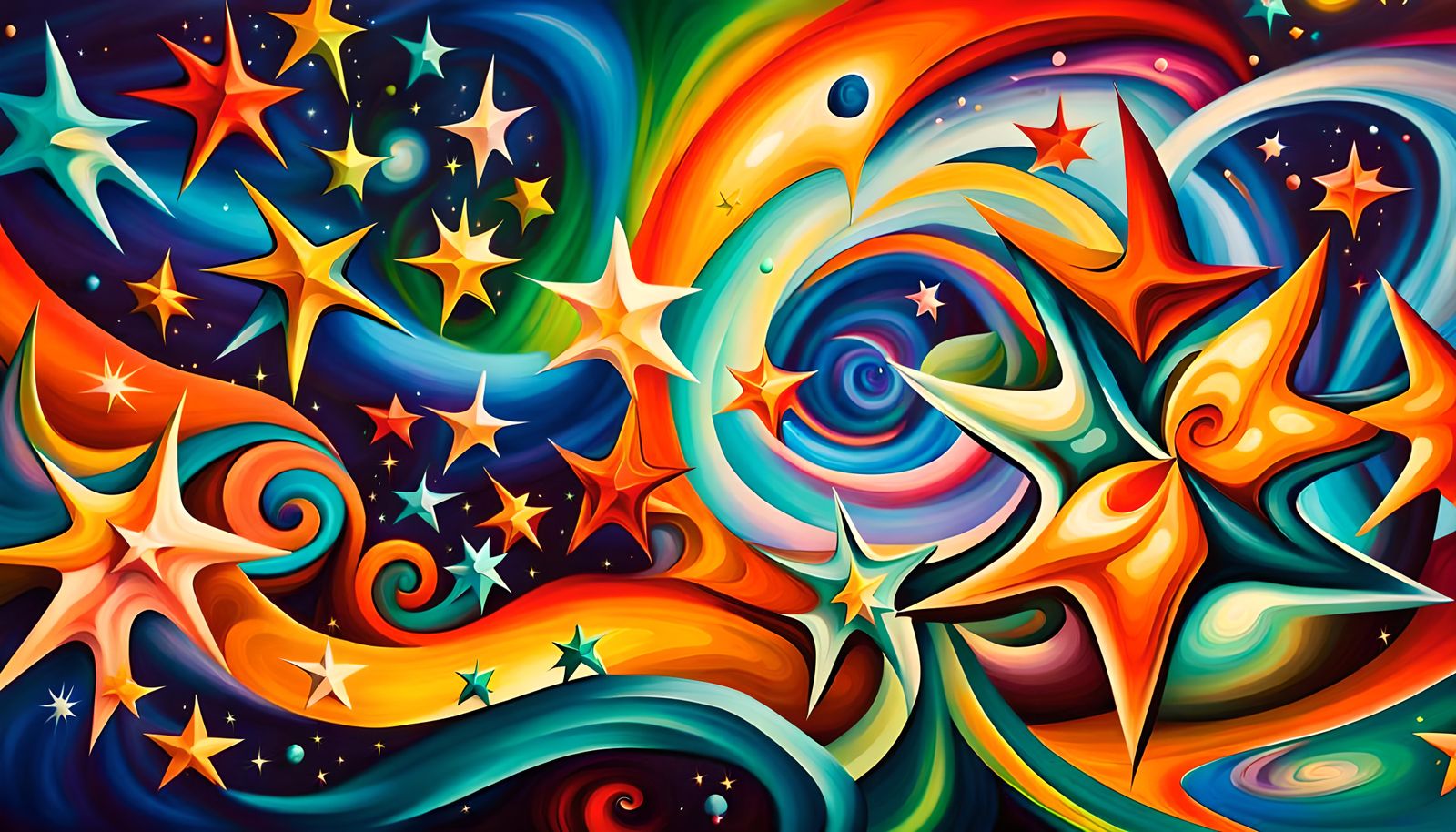 Swirling Newborn Stars in Iridescent Plasma, Impasto Oil Pai...