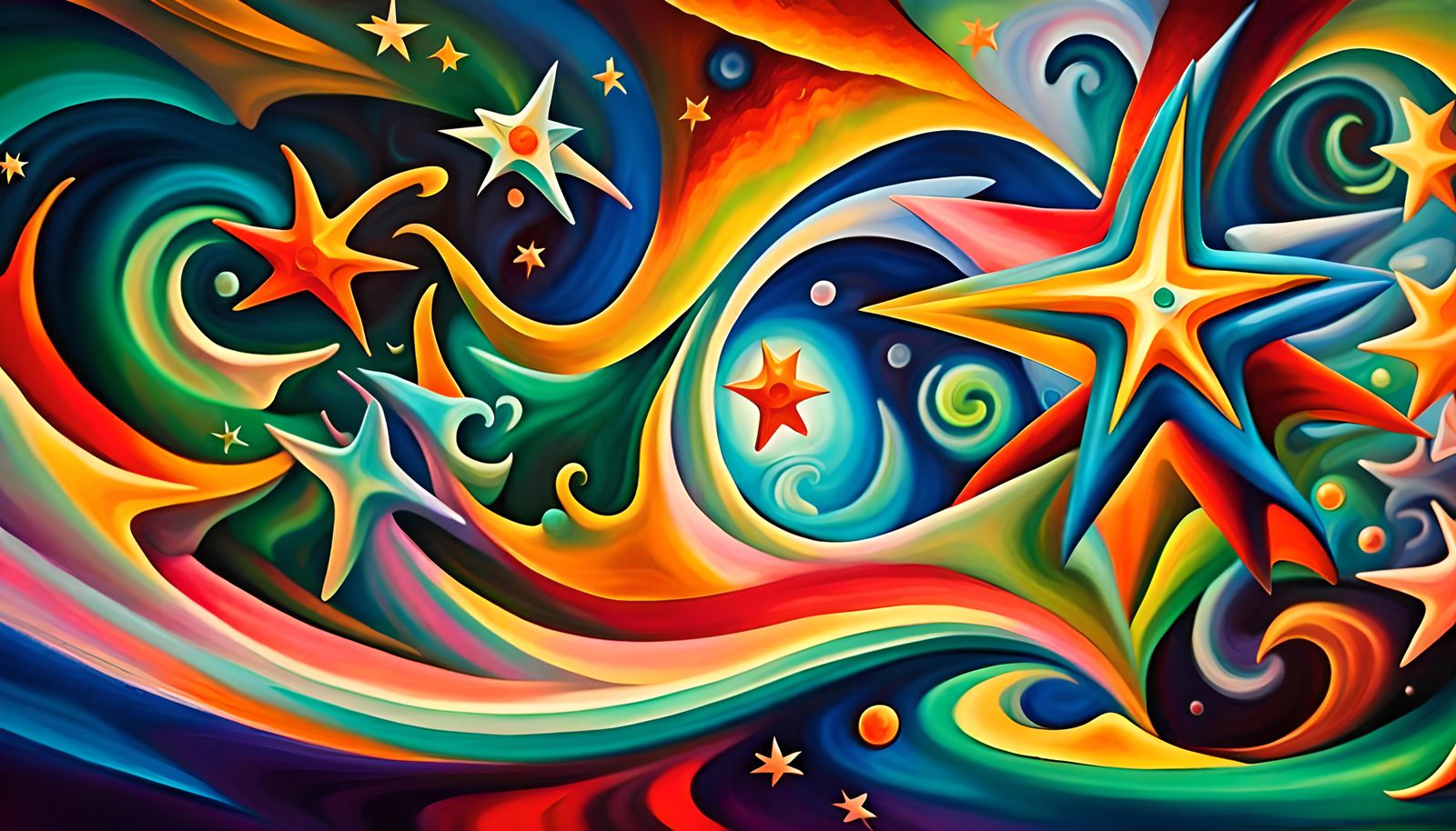 Vivid Newborn Star Cluster in Impasto Oil Paint Style