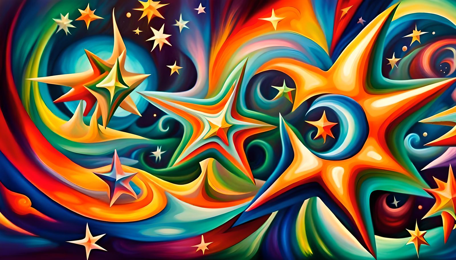 Swirling Newborn Stars in Vivid Impasto Oil Painting