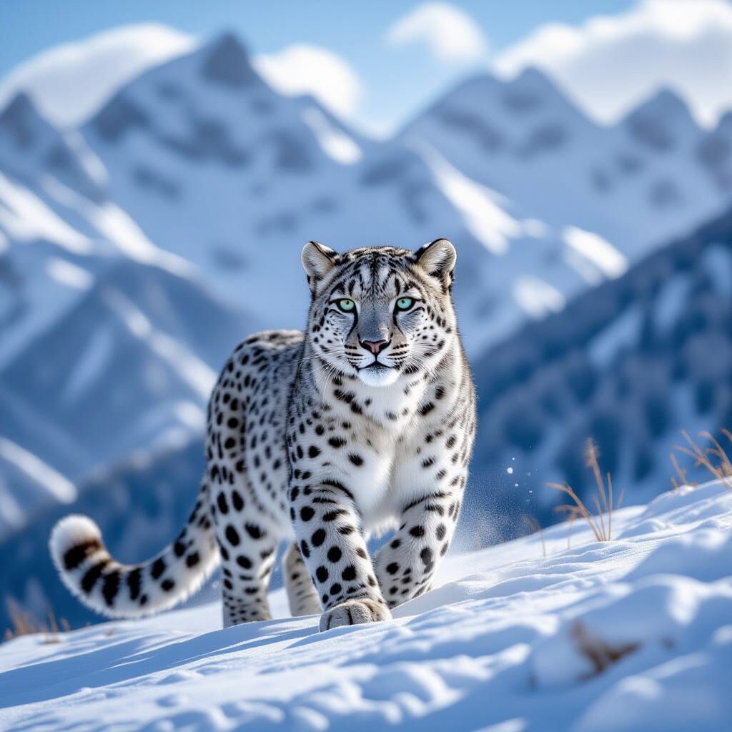 Dynamic Snow Leopard Hunting in Mountain Forest