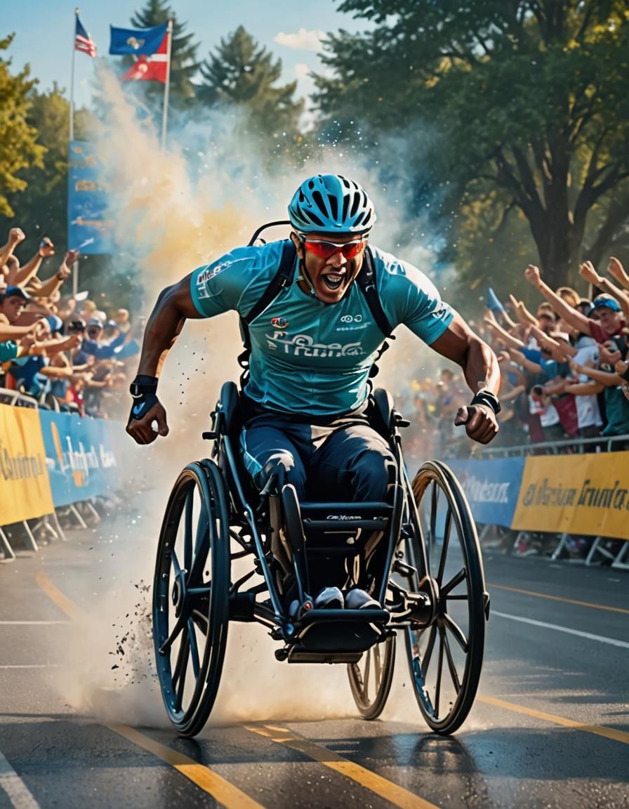 A para-athlete in a speedy wheelchair.