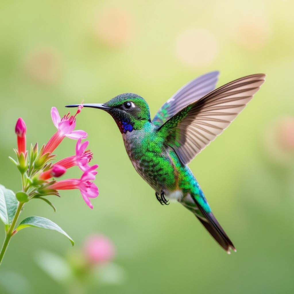 Colorful Hummingbird Feeding