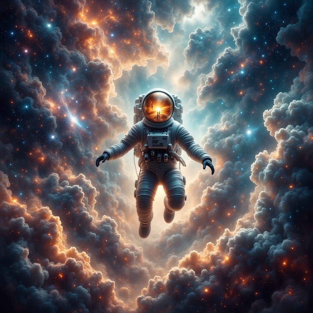 Astronaut in Space Amidst Vivid Nebulae