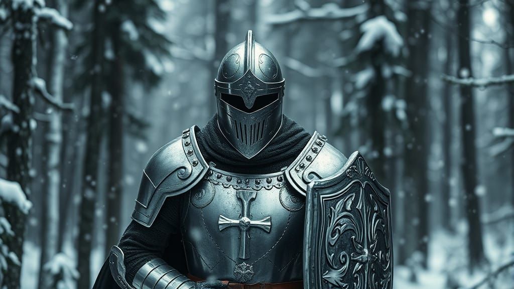 Crusader Knight in Dark Forest Sanctuary