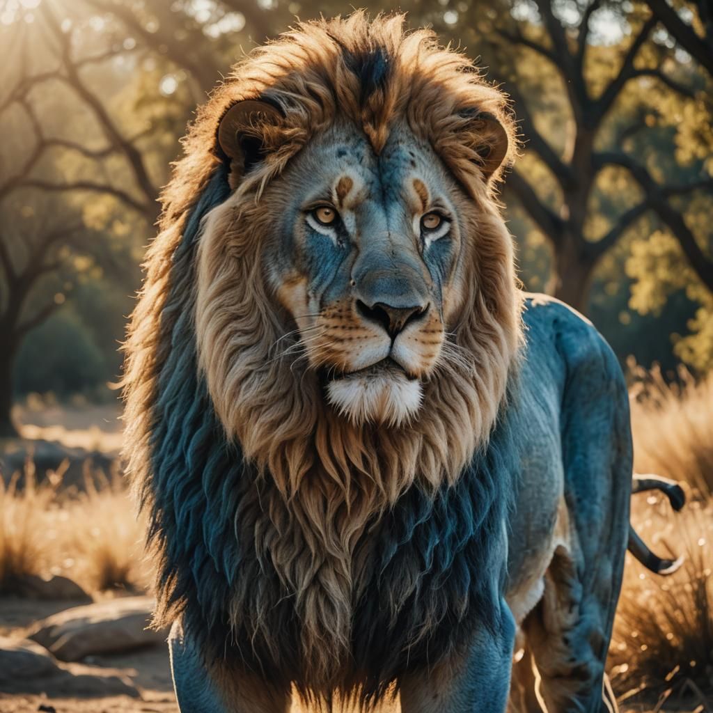 Regal Blue Lion Basks in Golden Hour Glory