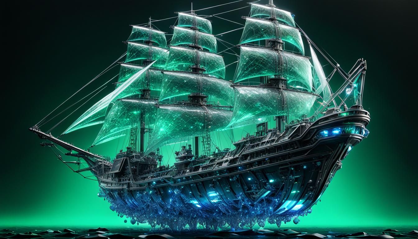 Futuristic Crystal Ship Sailing on Crystal Waves