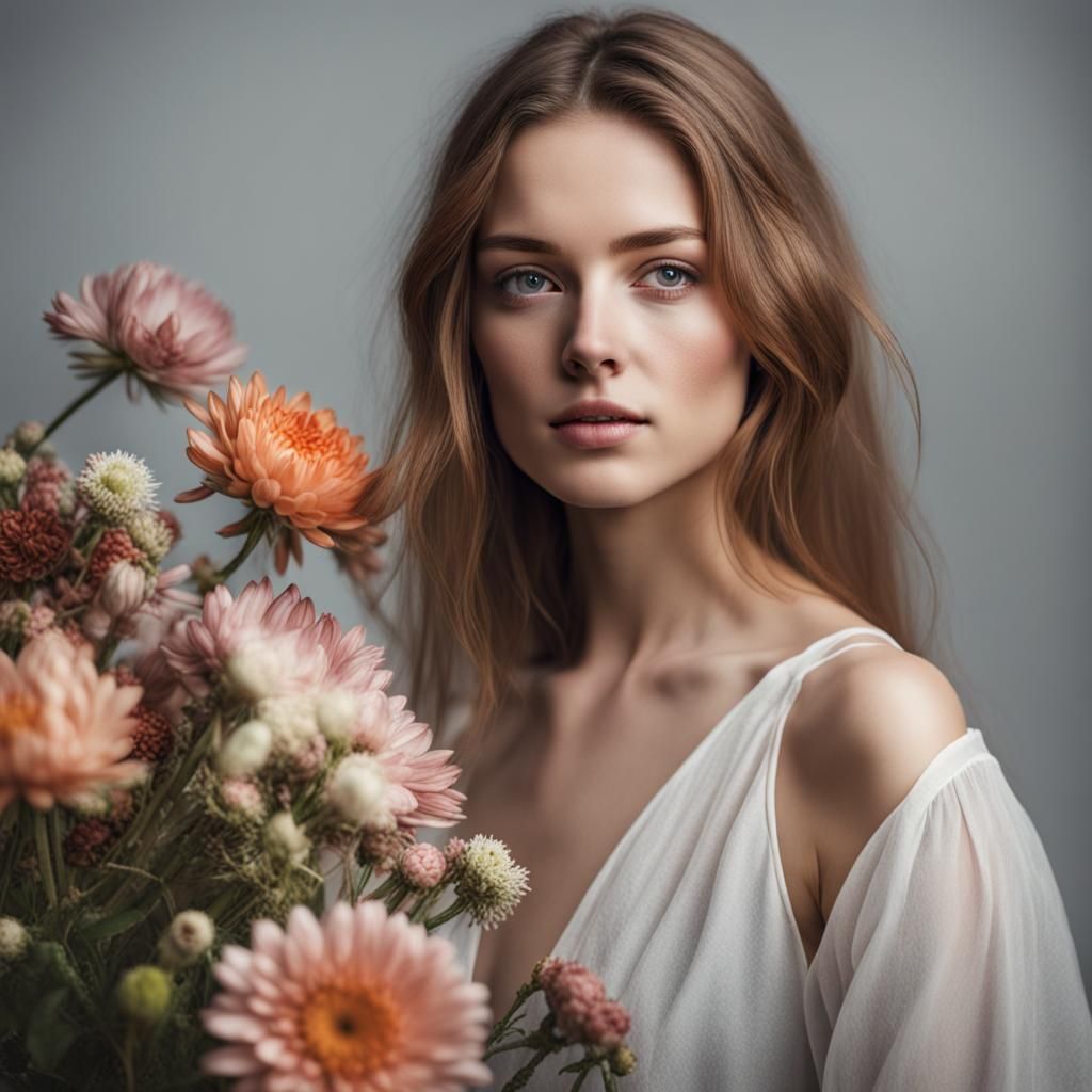 Floral Portrait of Young Women in 8K