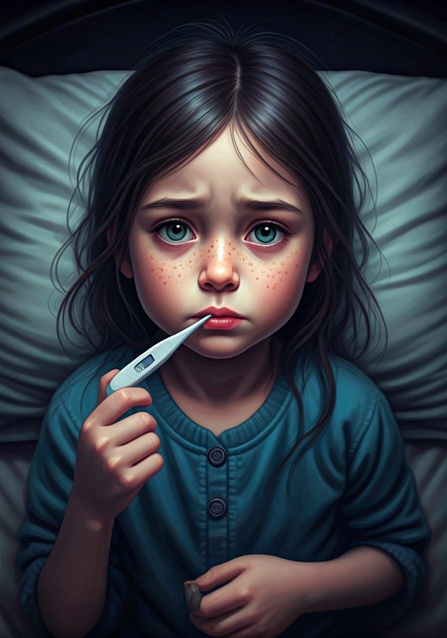 Girl with Flu in Bed: Detailed Matte Painting
