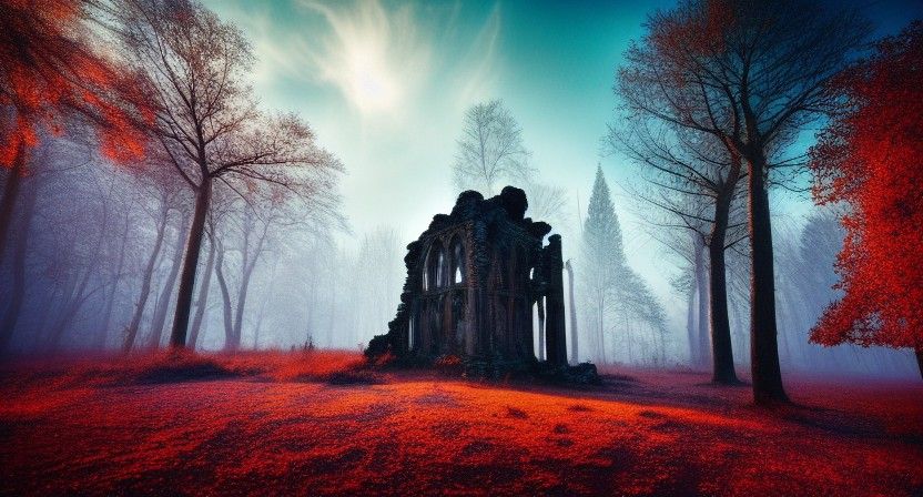 Enchanted Forest Ruins at Night: Cinematic Digital Art