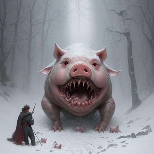 Horror Piglet in Snow, Gustave Doré Style