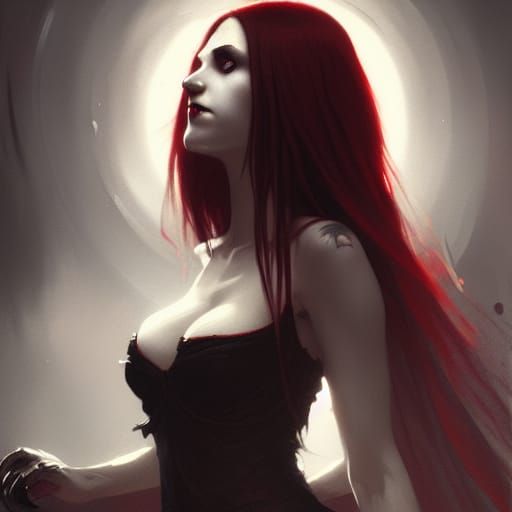 Beautiful Vampire with Red Hair in Dark Fantasy Art