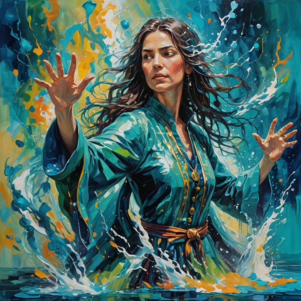 Water Mage Casting Spell in Neo-Impressionist Style