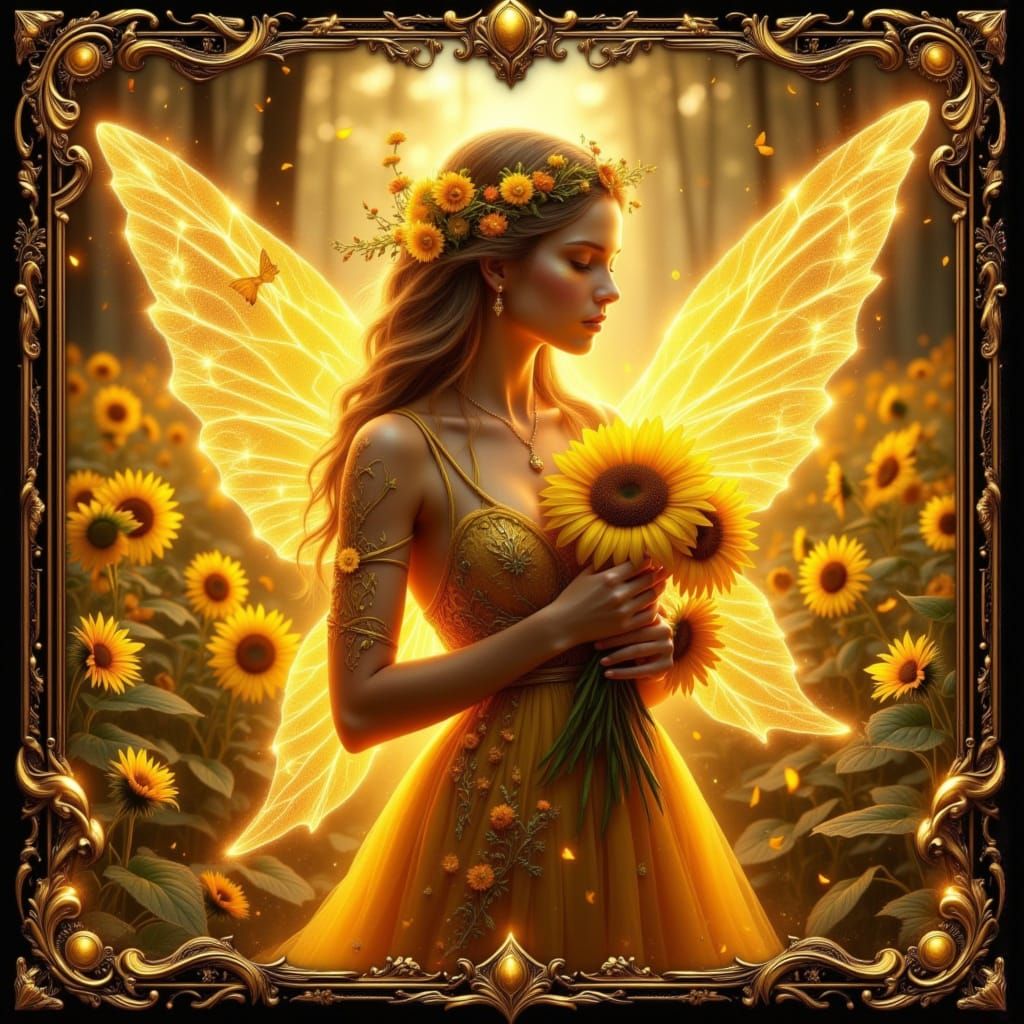 Fairy Woman in Sunflower Field Digital Painting