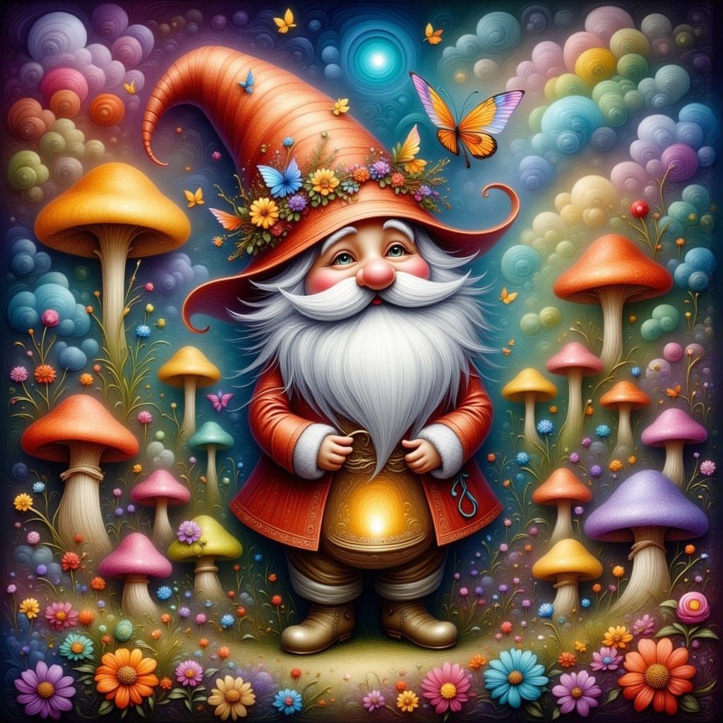 Whimsical Scandic Gnome in Vibrant Garden