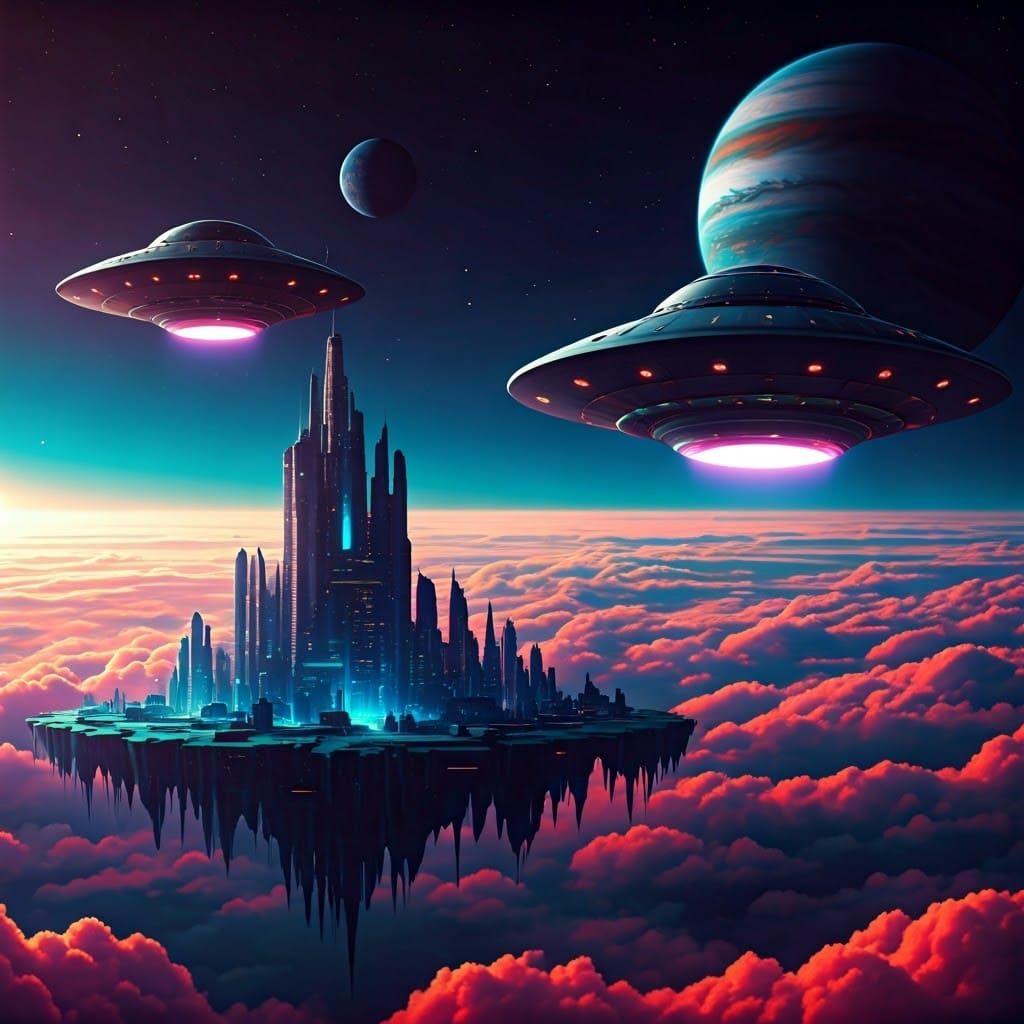 Flying Saucers Over Jupiter's Capital: Digital Art