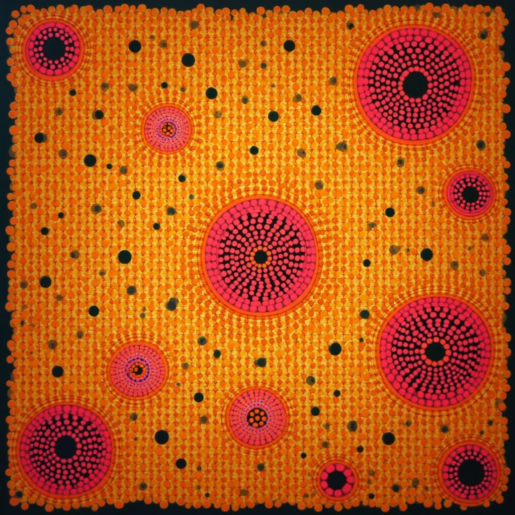 Vibrant Mid Century Modern Composition in Red and Orange Dot...