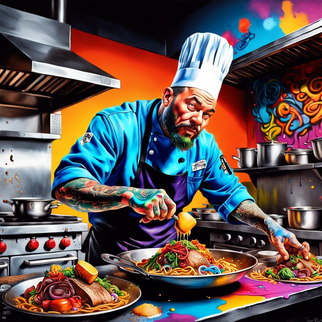 Tattooed Chef Rings Dinner Bell: Hyperrealistic Street Art