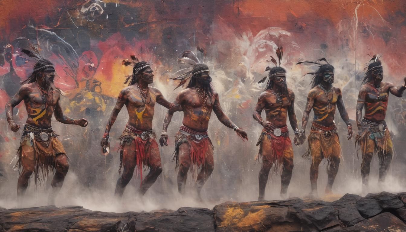 Aboriginal Dreamtime Warriors in Polychromatic Street Art