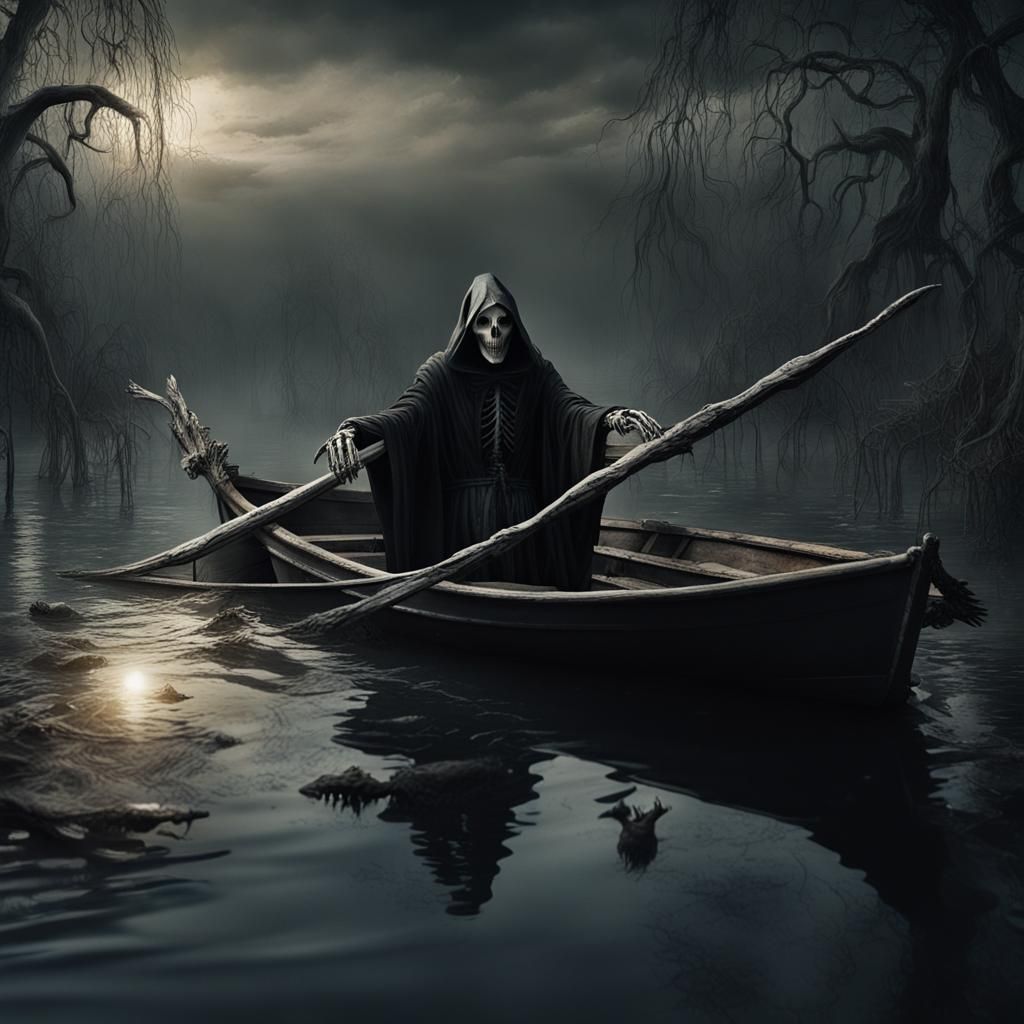 Grim Reaper's Gothic Journey on Dark Waters