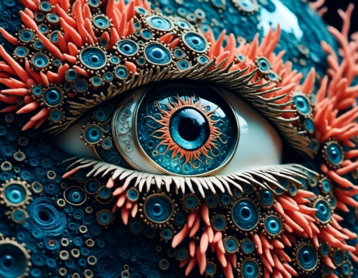 Surreal Eye Close-up with Coral Reef