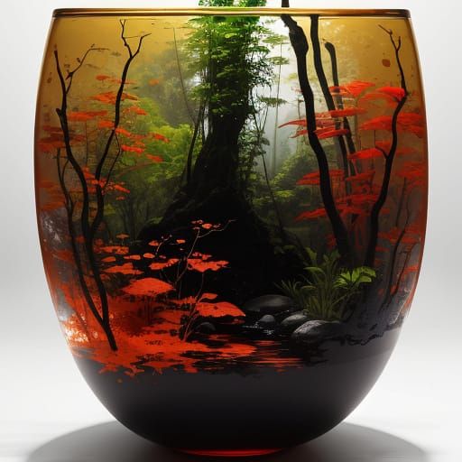 Rainforest Ecosystem Encased in Glass Vase