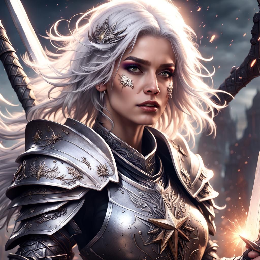 Angelic Female Paladin with Greatsword, Fantasy Art
