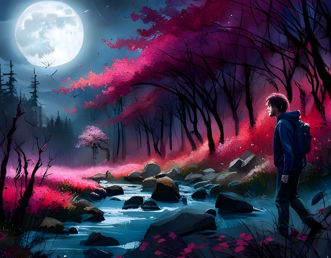 Wandering the sakura forest by the moonlight