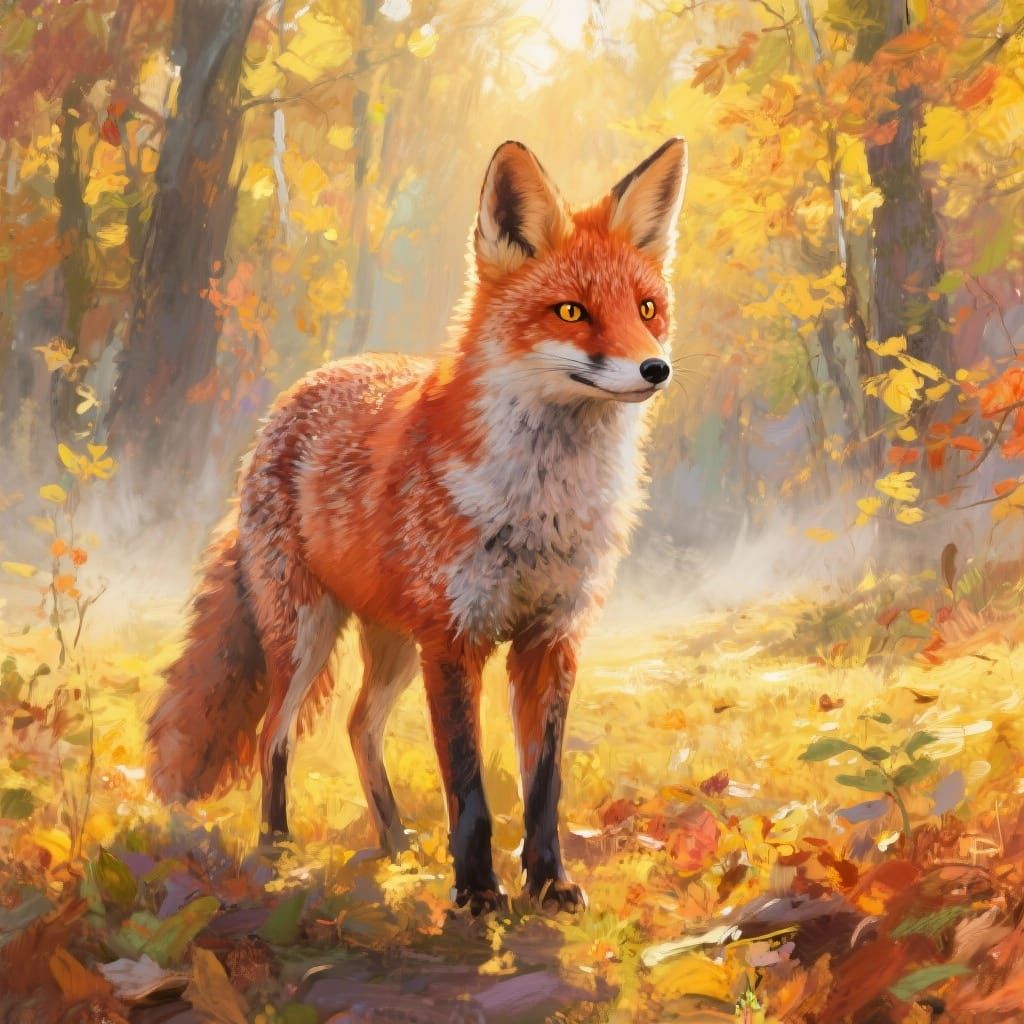 Cunning Fox in Sunlit Autumn Forest Clearing