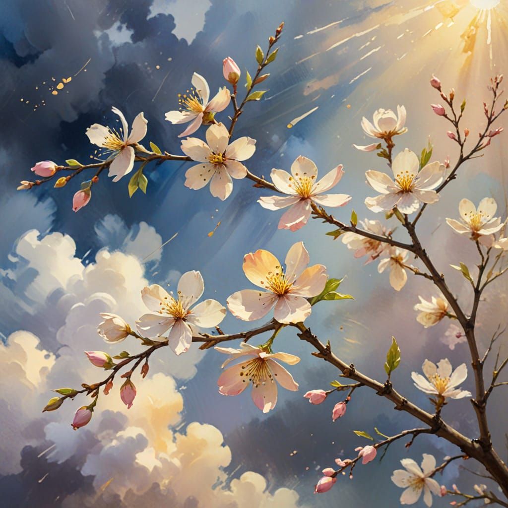 Whirlwind of Spring Blossoms in Watercolor Style