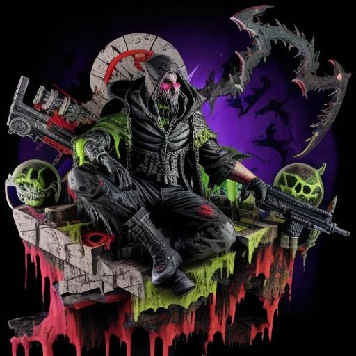 Cyberpunk Alchemist in Venomous, Chaotic Abyss