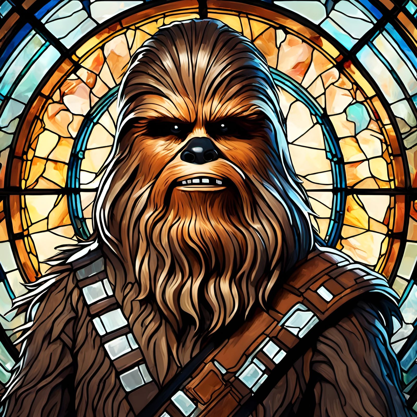 Chewbacca Stained Glass Portrait in Digital Illustration
