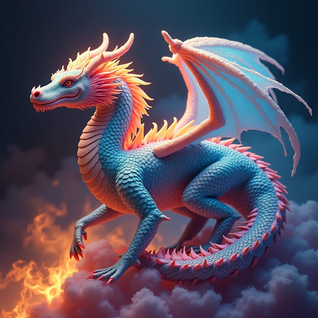 The dragon is a marvel of textured, ruffled, and detailed la...