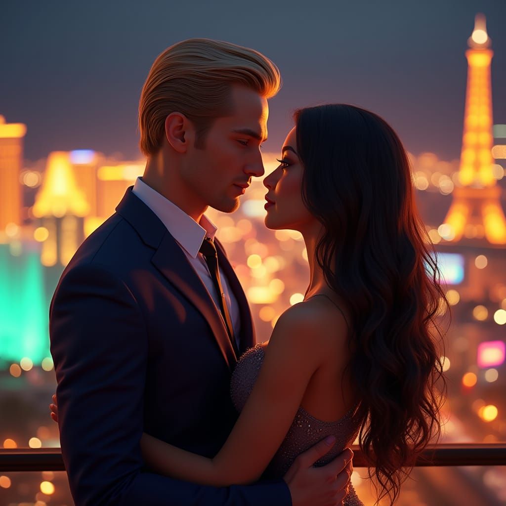 Chiseled Gentleman Flirts with Exotic Beauty on Las Vegas Pe...