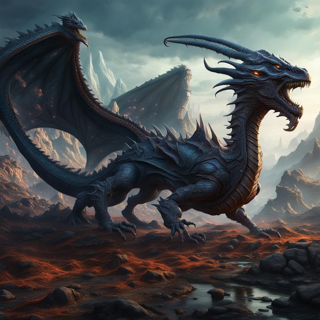 Detailed Alien Dragon Concept Art in Deep Color