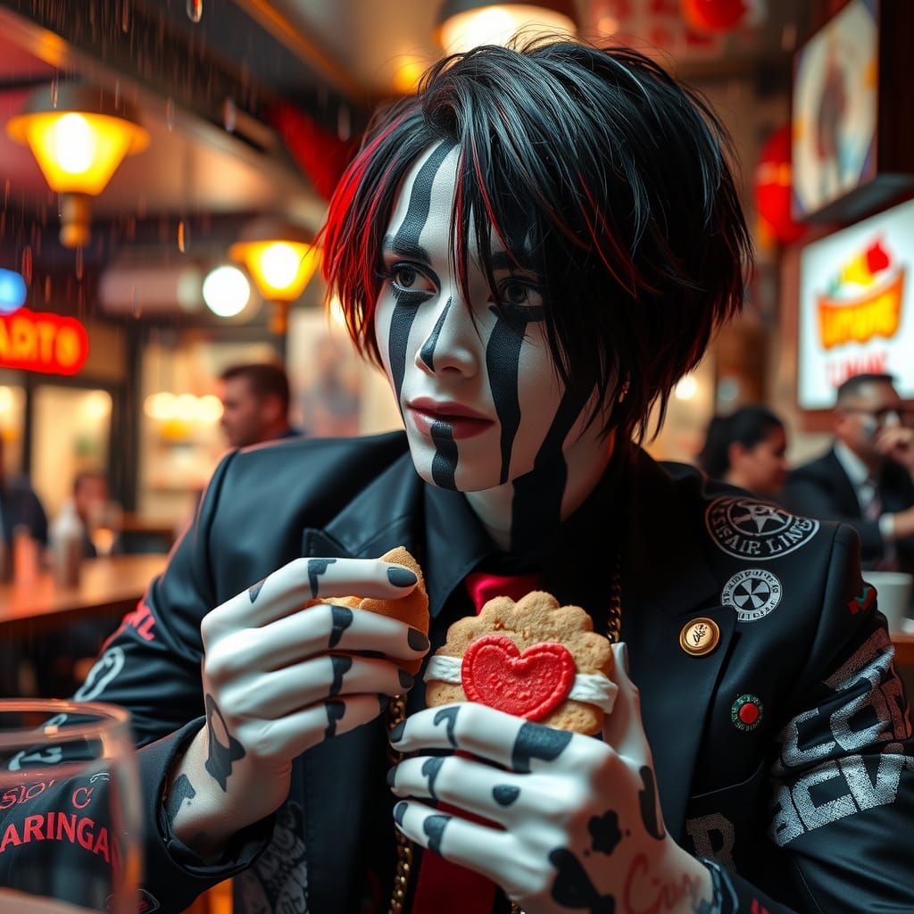 Emo Changeling in Graffiti Suit Eating in Pub