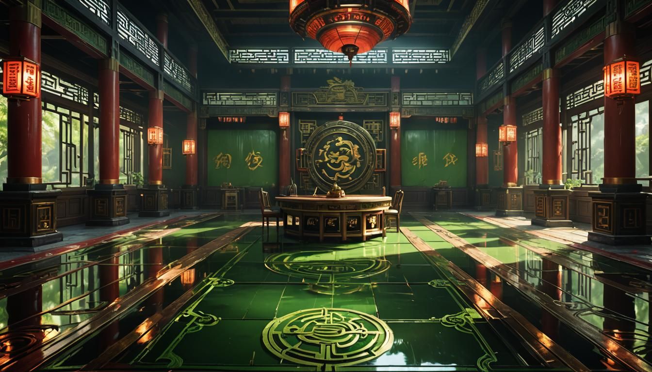 Chinese Palace Concept Art with Zodiac Symbols
