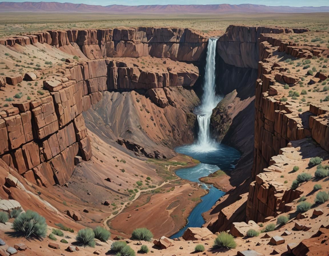 Meteor Crater Waterfall as Oil Painting