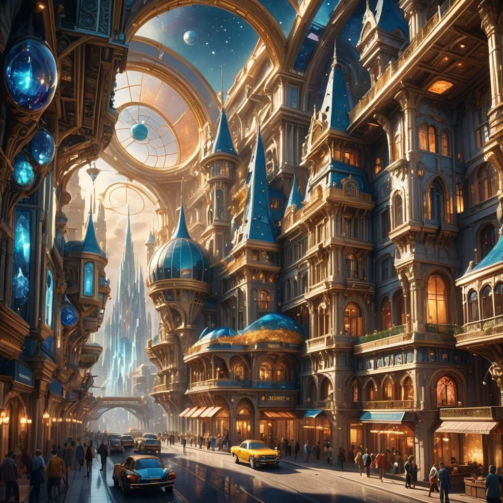 Celestial Cityscape: Futuristic Renaissance Art