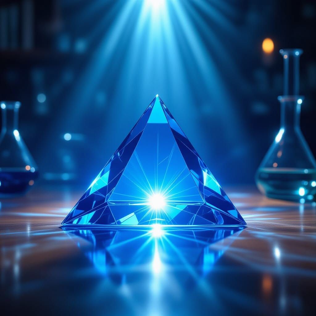 Blue Prism Pyramid Refracting Light in Fantasy Lab