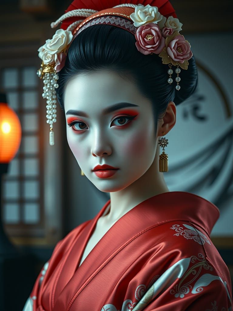 Captivating Portrait of Modern Geisha in Cinematic Style