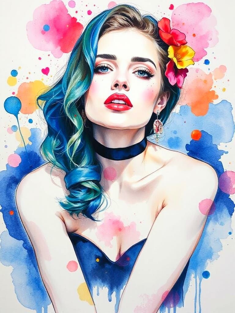 Expressive Watercolor Painting in Conrad Roset Style