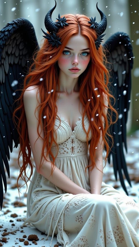 Ethereal Fallen Angel in Soft Focus, Romantic Vulnerability