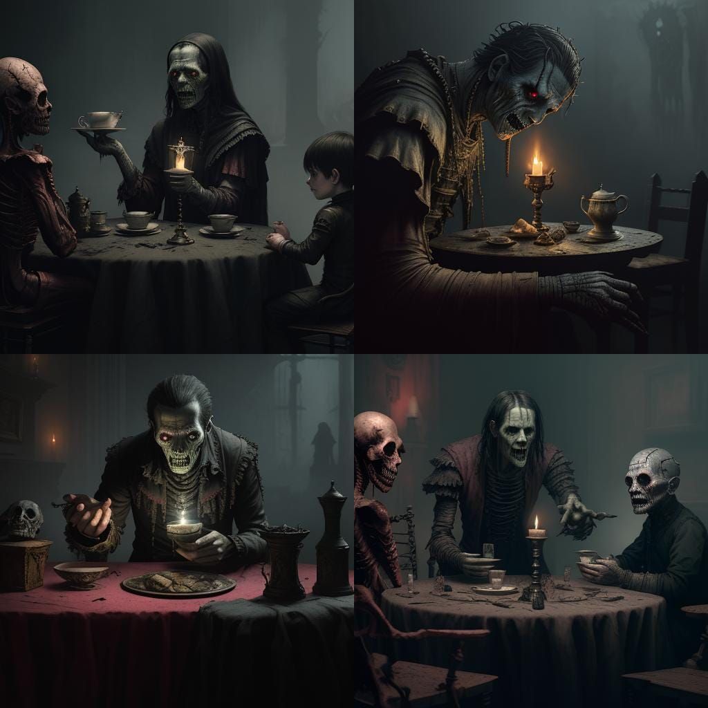 Frankenstein and Mummy's Tea Party: Digital Art