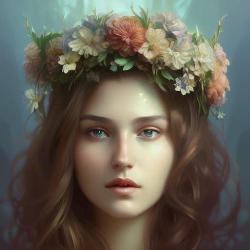 Woman with Flower Crown: Hyperdetailed Art Portrait