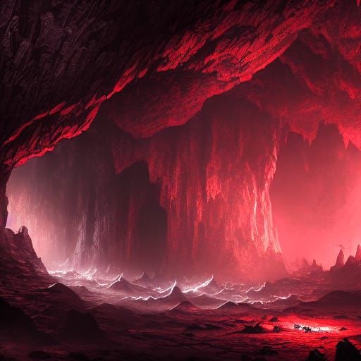 Dark Cave with Red Eyes: Fantasy Concept Art
