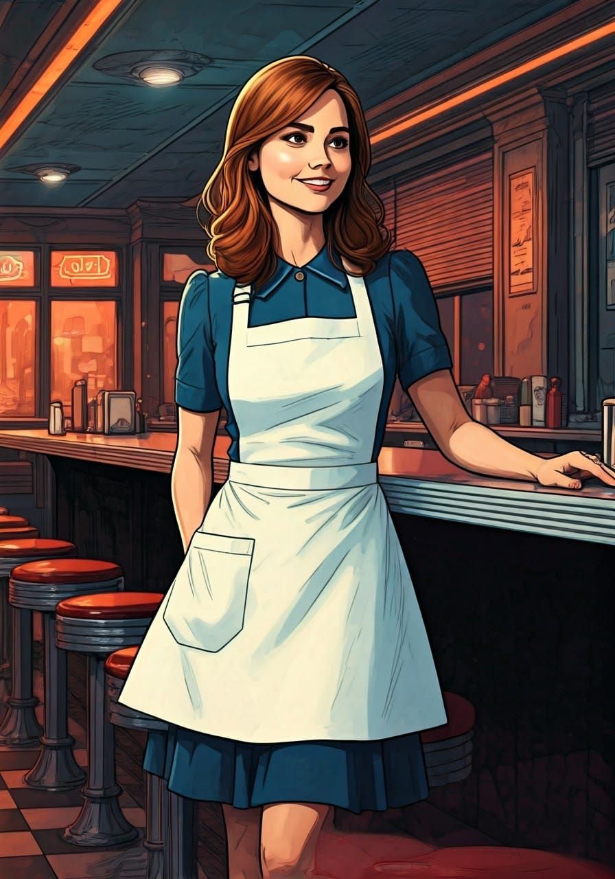 Vintage Graphic Novel Art of Clara Oswald in Classic Diner