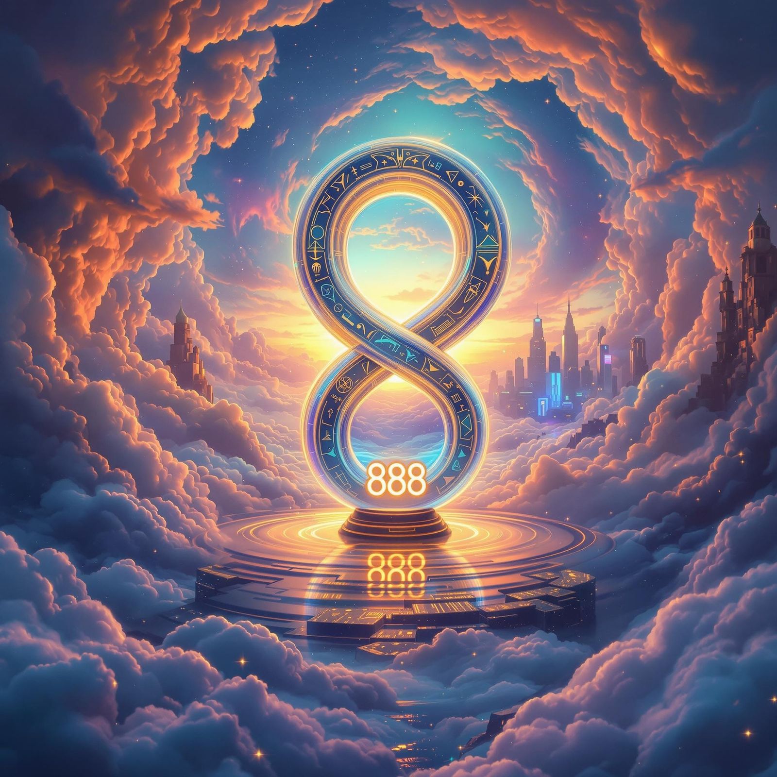 Infinity Loop Landscape with Glowing Magic 8-Ball and Cyberp...