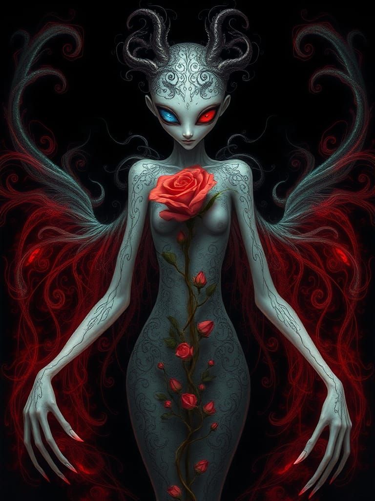 Ethereal Being in Dark, Whimsical Style