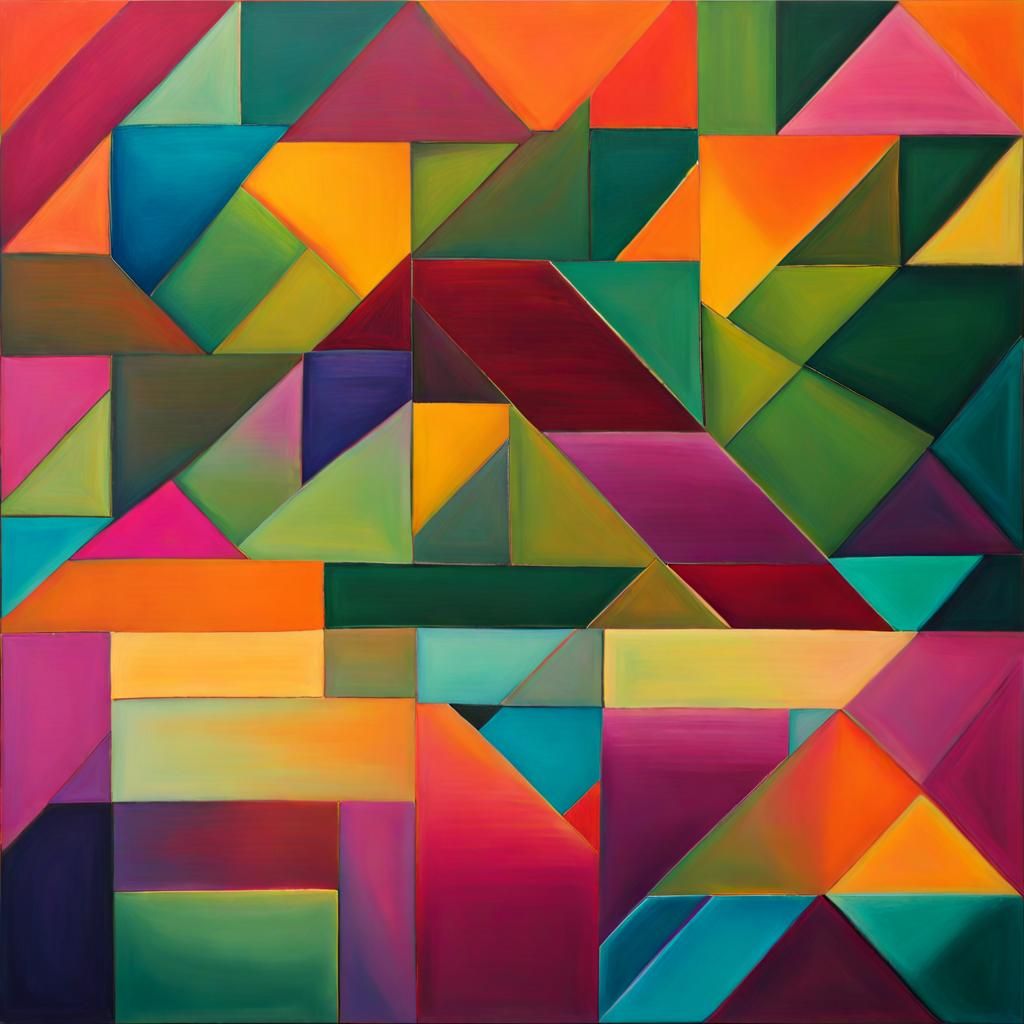 Oil on canvas. warm colors deep color green and magenta tetr...
