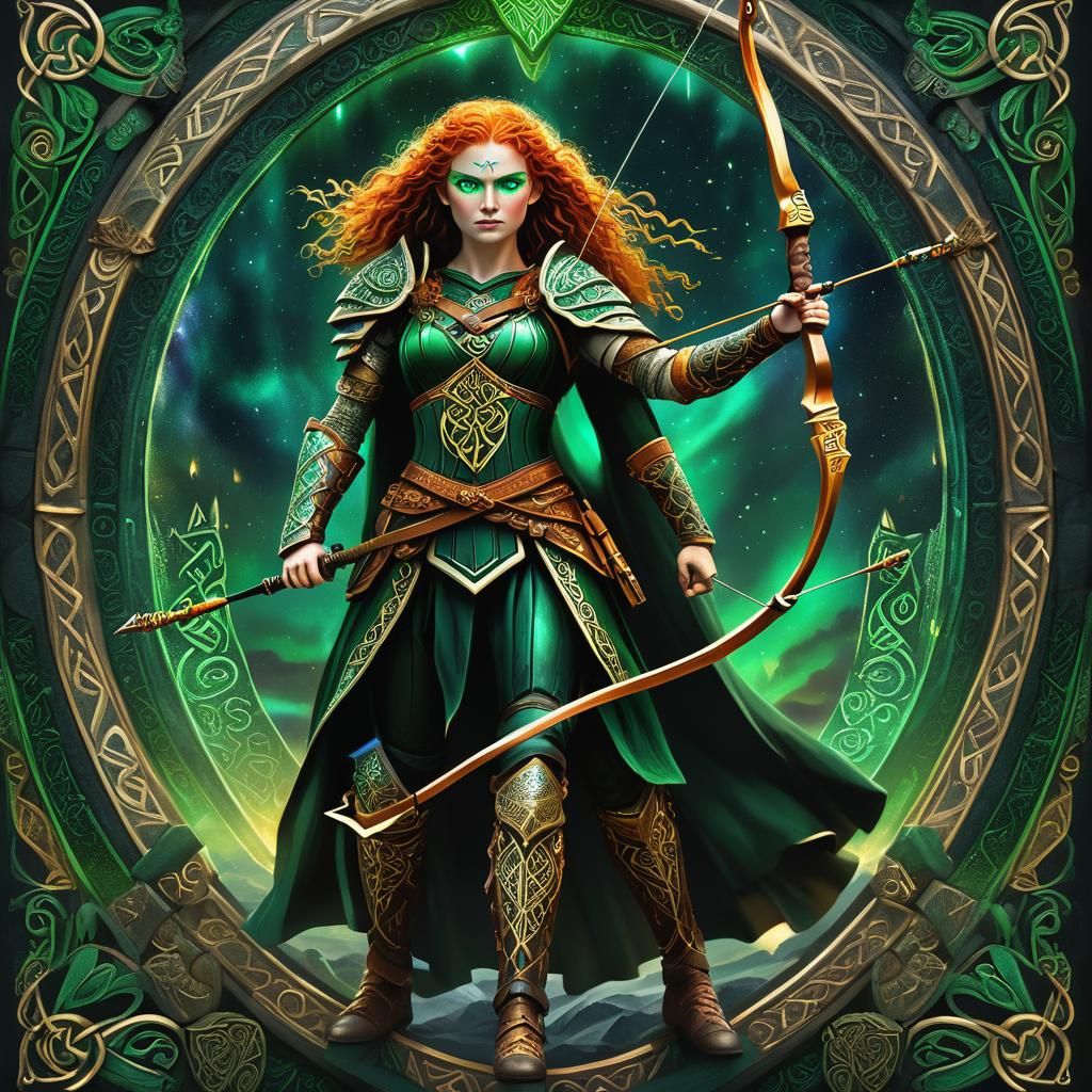 Celtic Warrior Woman in Emerald Aurora Borealis